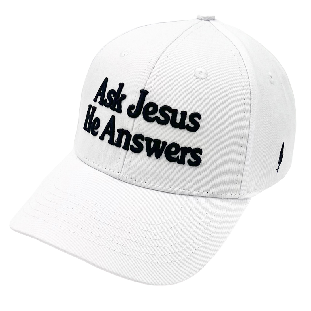 Ask Jesus He Answers Christian Cap - Crisp White