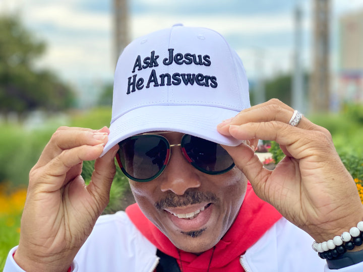 Ask Jesus He Answers Christian Cap - Crisp White